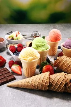 Set of ice cream scoops of different colors and flavours Stock Photos