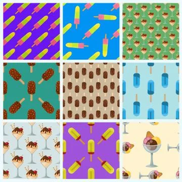 Set ice cream seamless pattern background cartoon colorful dessert vector Stock Illustration
