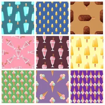 Set ice cream seamless pattern background cartoon colorful dessert vector 스톡 일러스트