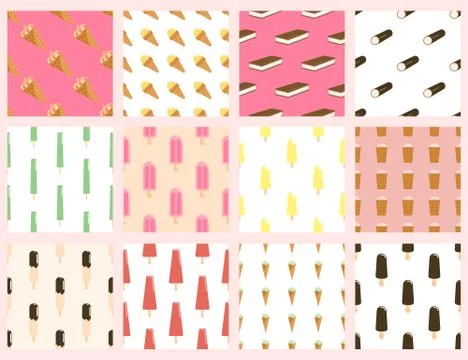 Set of ice cream seamless pattern. Collections popsicles, Frozen Yogurt, ice  Stock Illustration