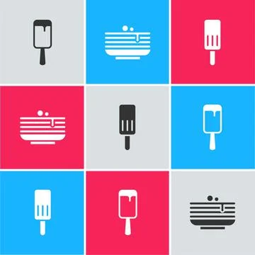 Set Ice cream, Stack of pancakes and icon. Vector Stock Illustration
