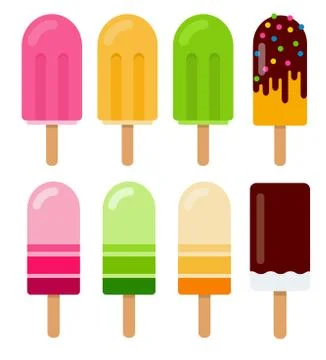 A set of ice-cream on sticks vector flat isolated Stock Illustration