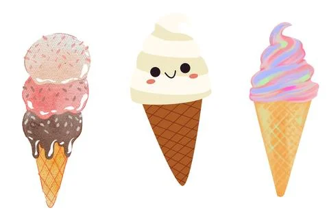 A set of ice cream in waffle cups with decorative sprinkling and with choco.. Stock Illustration