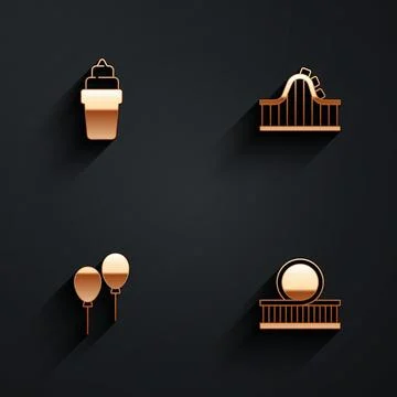 Set Ice cream in waffle, Roller coaster, Balloons with ribbon and  icon wit.. Stockillustratie