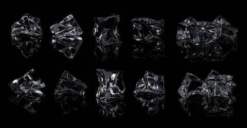 Set of ice cubes with reflection on black  background Stock Photos