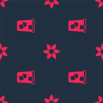Set Ice tea and Flower on seamless pattern. Vector Stock Illustration