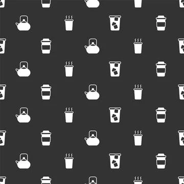 Set Ice tea, Cup of, Kettle with handle and on seamless pattern. Vector Illustrazione stock
