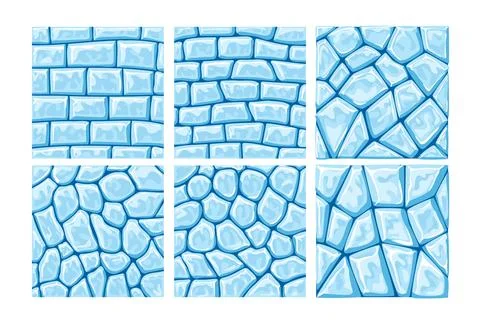 Set of ice wall collection, blue ice brick seamless pattern cartoon square,.. イラスト素材