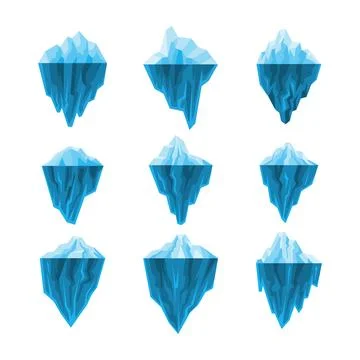 Set of iceberg collection, Iceberg floating on sea ocean water, glacier tip.. Stock Illustration