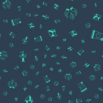 Set Iceberg, Leaf in hand, Wind turbine and Recycle on seamless pattern. Vector Illustrazione stock