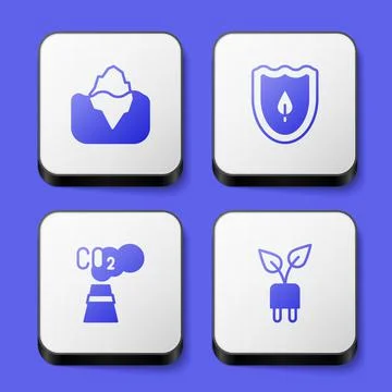 Set Iceberg, Shield with leaf, CO2 emissions in cloud and Electric saving plug 스톡 일러스트