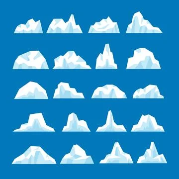 Set of icebergs collection on blue background, Iceberg floating in ocean, t.. Stock Illustration