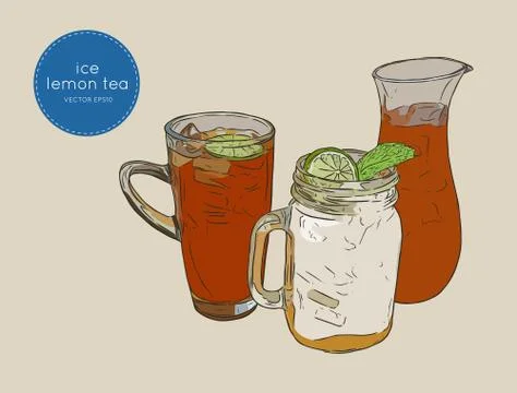 Set of iced lemon mint tea , sketch vector. Stock Illustration