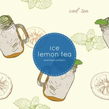 Set of iced lemon mint tea , seamless pattern vector. Stock Illustration