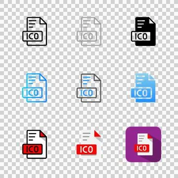 Set of ico file format icons, files type, document, extension and archive. Illustrazione stock