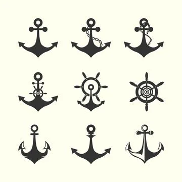 Set icon anchor vintage vector template design, nautical style logo illustrat Stock Illustration
