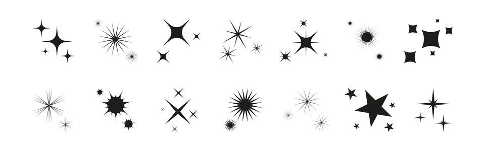 Set of icon blinking star, glitter, sparkle and sun. Abstract shape explosion Stock Illustration