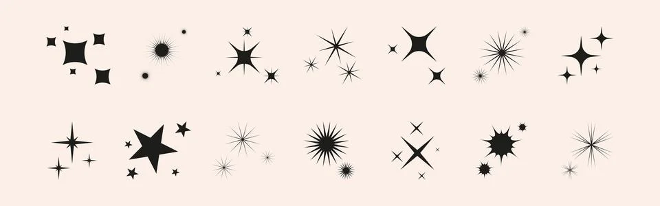 Set of icon blinking star, sparkle, glitter and sun. Abstract shape explosion Stock Illustration