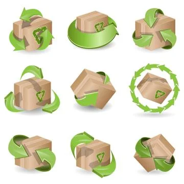 Set of the icon brown box and green arrows Stock Illustration