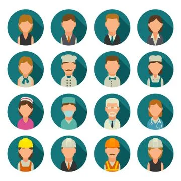 Set icon character cook, builder, business and medical people. Stock Illustration