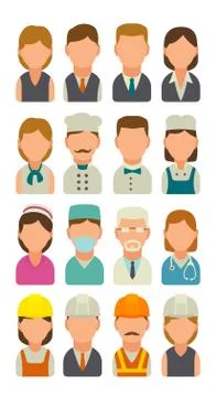 Set icon character cook, builder, business and medical people. Stock Illustration