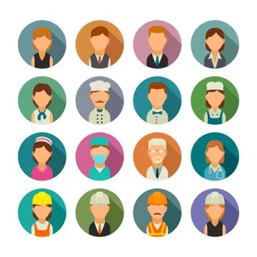 Set icon character cook, builder, business and medical people. Stock Illustration