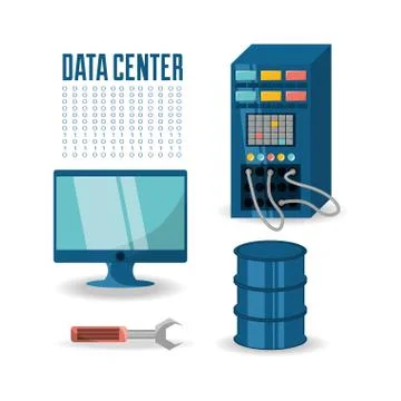 Set icon computer wrench database and data center Stock Illustration