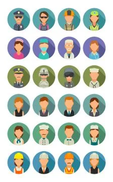 Set icon different professions. Character cook, builder, business, army and Stockillustratie