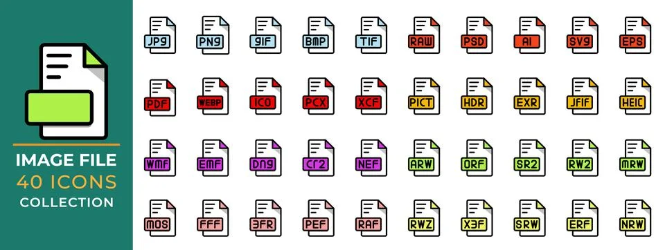 Set icon file type, Flat Style design, Format data extension icons collection. Stockillustratie