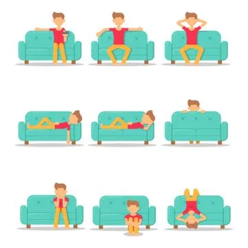 Set icon hipster man on couch Stock Illustration