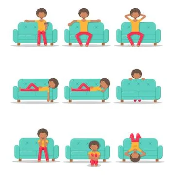 Set icon hipster man on couch Stock Illustration
