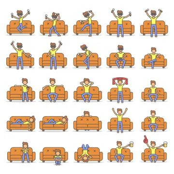 Set icon hipster man on couch Stock Illustration