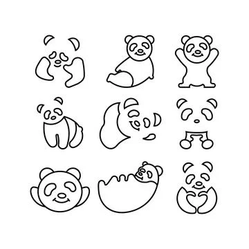 Set icon of panda line vector illustration Stock Illustration