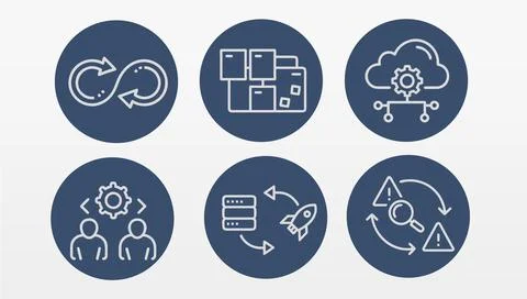 Set of icon process automation. Workflow optimization and system administration Stock Illustration