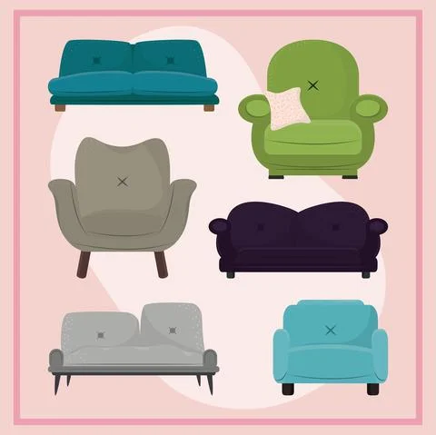 Set icon sofa armchair Illustrazione stock