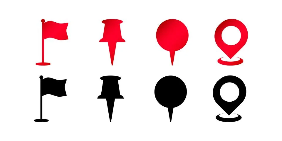 Set icon  Thumbtack, push pin and flag tags. Realistic map pointer sign. Tr.. Stock Illustration