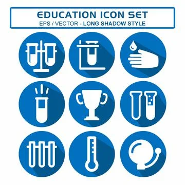 Set Icon Vector of Education 1 - Long Shadow Style Stock Illustration