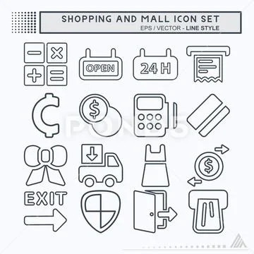 Set Icon Vector of Shopping and Mall - Line Style ~ Clip Art #161289135