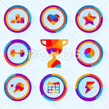 Set of icons about sports bright colors Stock Illustration
