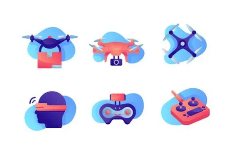 Set icons with air drones, delivery, wi-fi, remote control, distance Illustrazione stock
