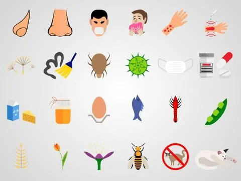 Set icons of allergy in a flat design Stock Illustration