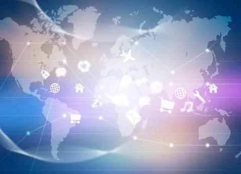 Set icons on a background of the world map Illustrazione stock