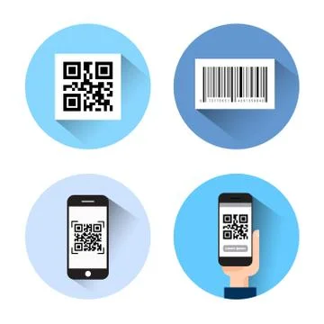Set Of Icons With Bar Qr Code Scanning Smart Phones Isolated On White Background Stock Illustration