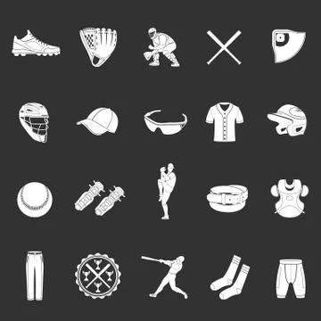 Set of icons of baseball on a dark background Stock Illustration