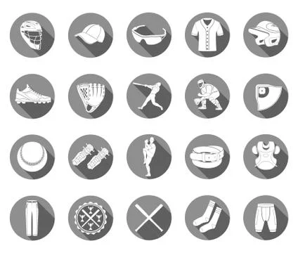 Set of icons of baseball in style flat design Stock Illustration