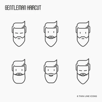 Set of icons with bearded men. Different types of beard. Thin line vector Illustrazione stock