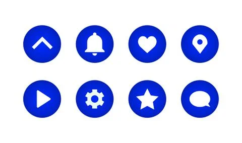Set of Icons On a Blue Gradient Circle Shape. Digital Buttons. Vector Illustration
