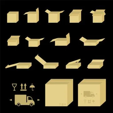 Set of icons of boxes for parcels or delivery. Cargo marking Stock Illustration