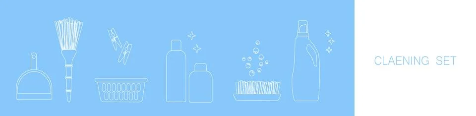 Set of icons for cleaning tools. Template for text. House cleaning staff. 스톡 일러스트