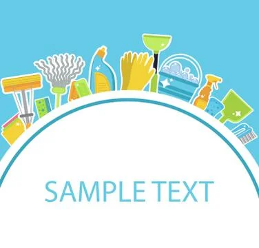 Set of icons for cleaning tools.Template for text. House cleaning staff. Fl.. イラスト素材